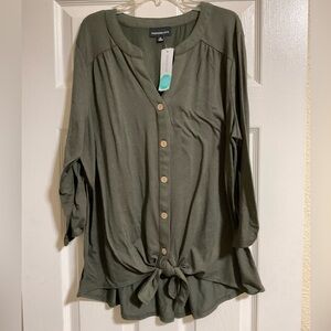 Fortune + Ivy Olive Button-Down Knit Knot Women's Shirt